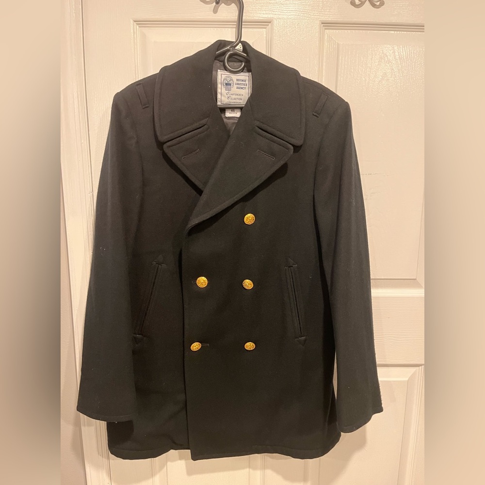 Quarterdeck Collection Pea Coat Black Wool size 40L